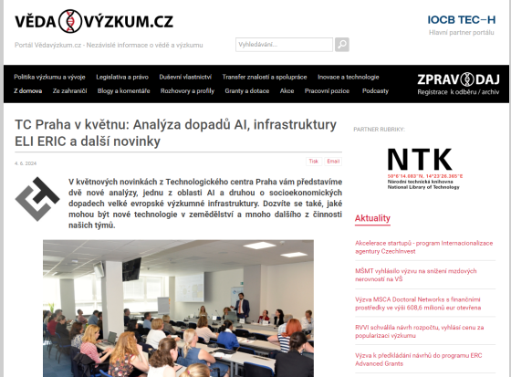 TC Praha v květnu: Analýza dopadů AI, infrastruktury ELI ERIC a další novinky