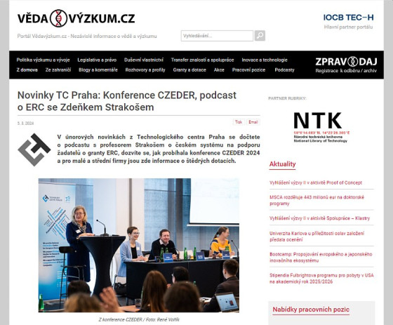 Novinky TC Praha: Konference CZEDER, podcast o ERC se Zdeňkem Strakošem