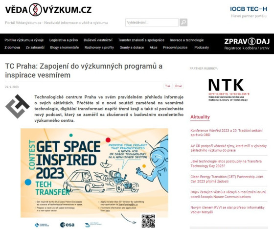 TC Praha: Zapojení do výzkumných programů a inspirace vesmírem