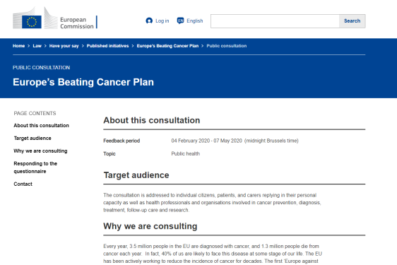 Europe’s Beating Cancer Plan - Public Consultation